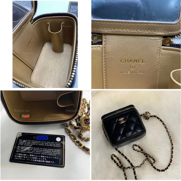Authentic CHANEL Black Lambskin Leather threaded Pearl Crush Mini Vanity Bag - Picture 7 of 9